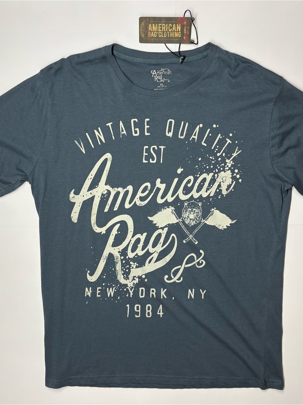 American Rag Short-Sleeve Graphic Tee - Slate Blue with Cream Print